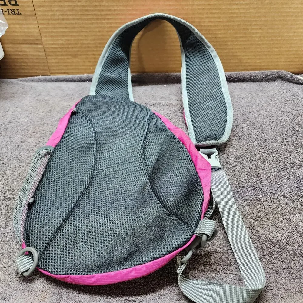 Waterfly light weight pink nylon slingbag backpack very clean EUC b51